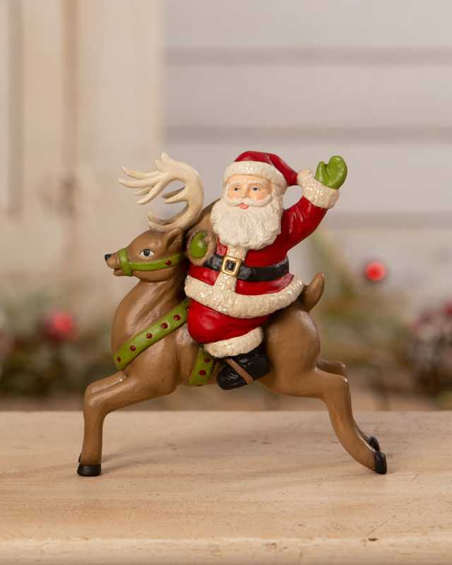 Retro Santa Riding Reindeer Christmas Figurine